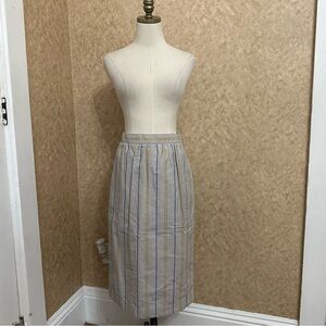 VTG 80s Cotton & Linen Blend Striped Button Side Gray Skirt